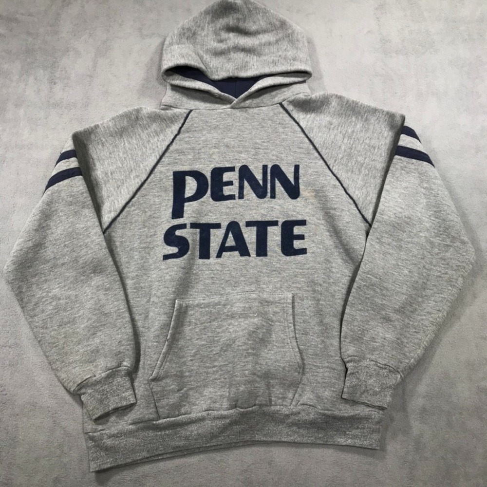 Vintage 80s Penn State Hoodie Sweatshirt Adult L Gray JERZEES Pullover USA Made